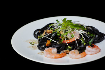 Black tagliatelle  with shrimp