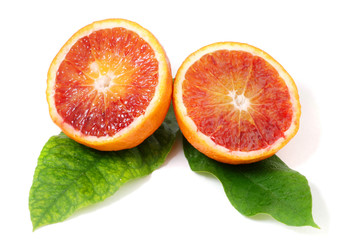 Naklejka na ściany i meble Red orange fruit with leaves