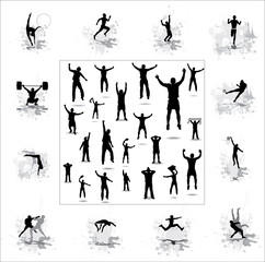 Icons for sports championships and happy fans .