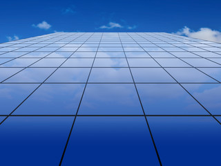 blue glass wall on a blue sky background