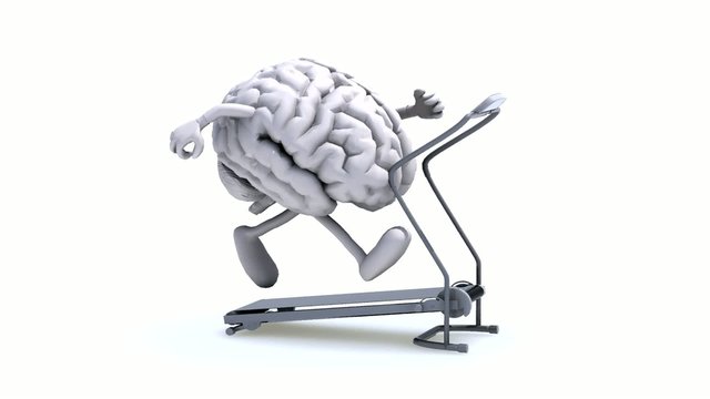 human brain on a running machine, 3d animation