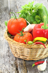 Fresh vegetables in wicker basket