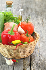 Fresh vegetables in wicker basket