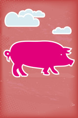 Abstract grunge background with pig and clouds