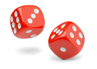 Two rolling red dice