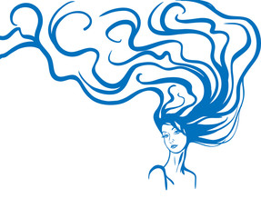 Young beautiful woman with long hair sketch