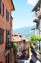 Narrow street of Bellagio town at Como lake