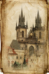 Fototapeta premium views of Prague made in vintage style, like a postcard