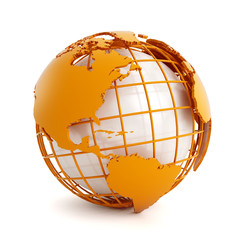 3d orange globe isolated on white background
