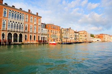 Venetian morning landscape with bright palazzos along Grand Cana