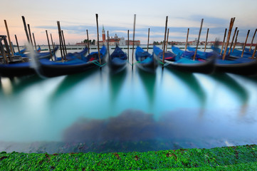 Venetian gondolas at sunrise