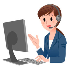 Customer service representative at computer in headset