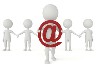 3d humanoid character with a mail sign