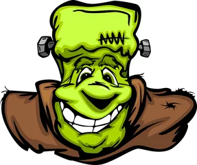 Papier Peint photo Créatures Happy Frankenstein Halloween Monster Head Cartoon Vector Illustr