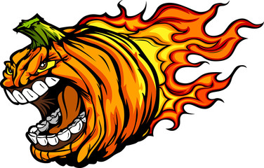 Fototapeta premium Screaming Halloween Jack-O-Lantern Pumpkin Head with Flames Cart