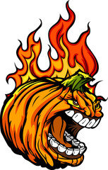 Screaming Halloween Jack-O-Lantern Pumpkin Head with Flames for