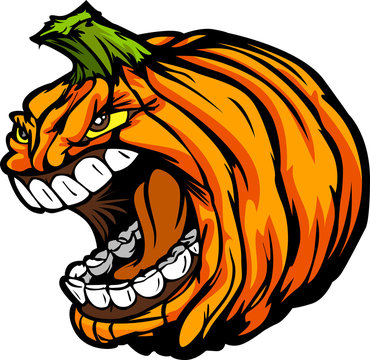 Screaming Halloween Jack-O-Lantern Pumpkin Head Cartoon Vector I