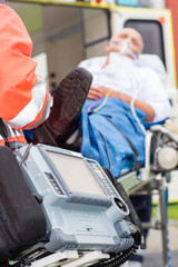 Emergency defibrillator patient ambulance - obrazy, fototapety, plakaty