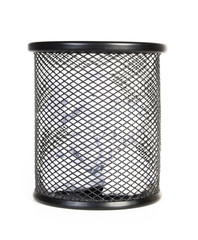 Metal trash bin from paper isolated on white