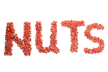 Inscription Nuts of peanuts, isolated on white