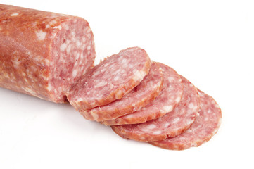 sausage sliced and isolated on white.