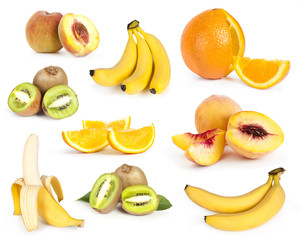collection fruits and vegetables on white background