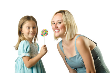 Mother with daughter isolated on white
