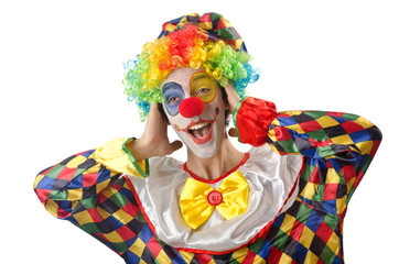 Funny clown on the white