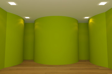 empty room green curve wall