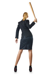 Fototapeta premium Businesswoman with baseball bat on white