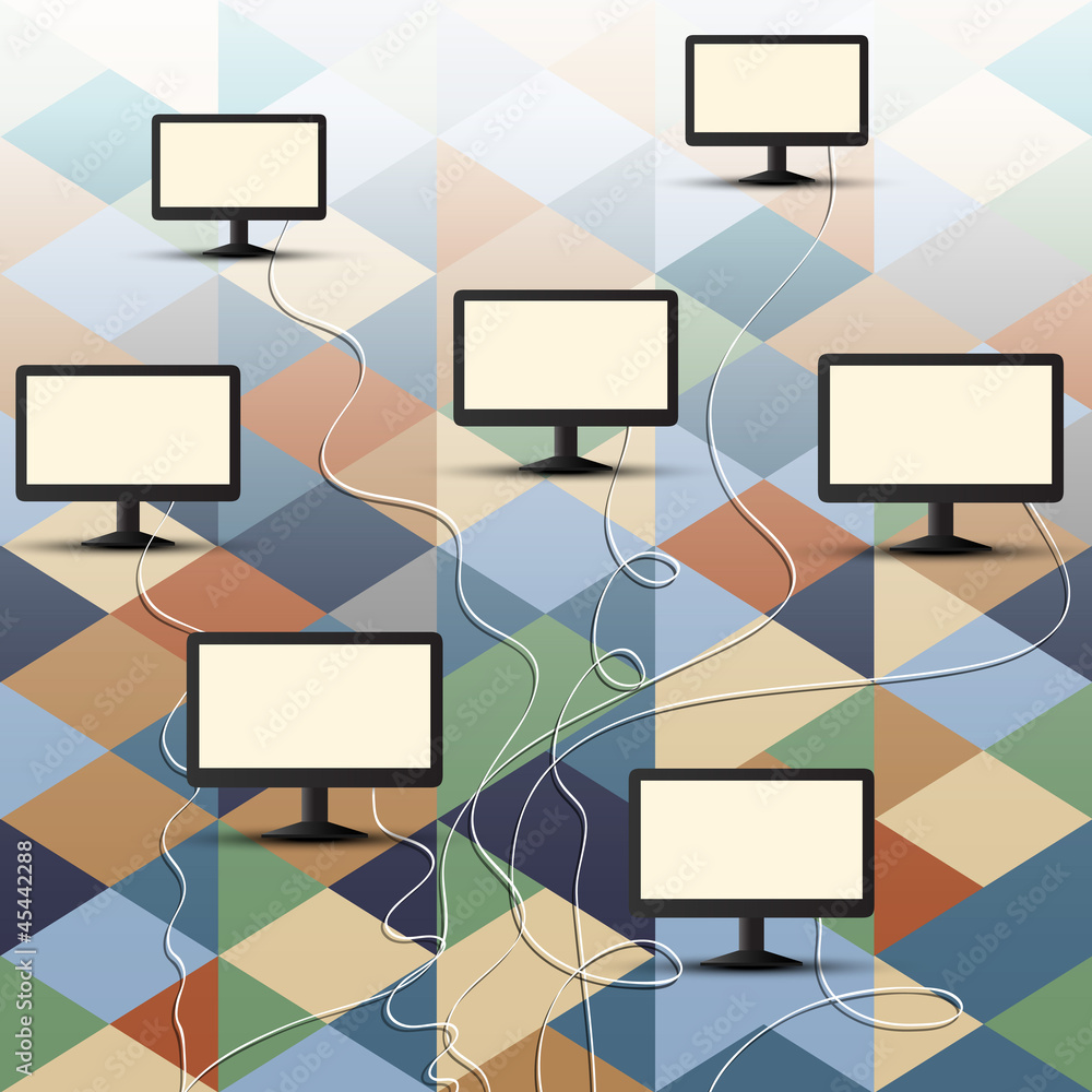 Poster computer connection on retro background