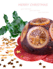 Tradition christmas pudding with decoration
