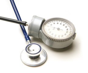 A lonely medical stethoscope isolated on a white background