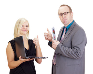 Two business people analysing some facts