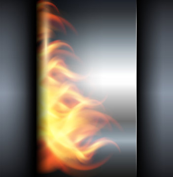 Metallic background with vector fire flames.