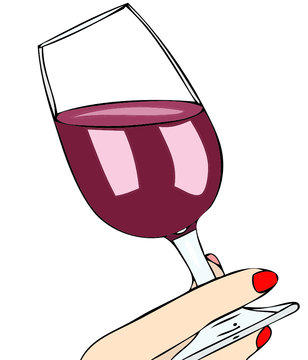 Mano femminile con un bicchiere di vino