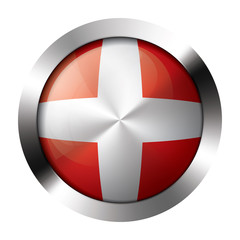 Metal and glass button - flag of denmark - europe