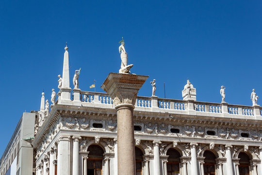 view of the st. todaro statue in San Marco place Venice