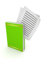 Text documents in a green book.