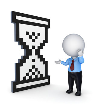 3d small persom and sandglass icon.
