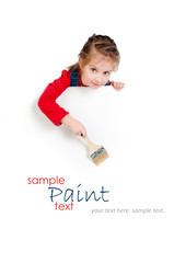 little girl with a brush and white banner