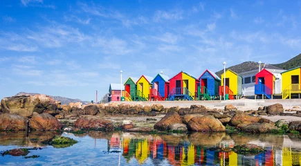 Fototapete Südafrika Bunte Strandhäuser in Südafrika