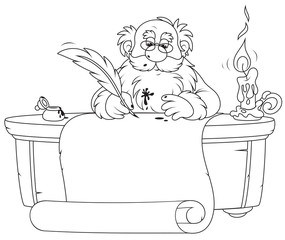 Santa Claus writes with feather and ink