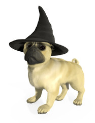 3D pug with witch hat