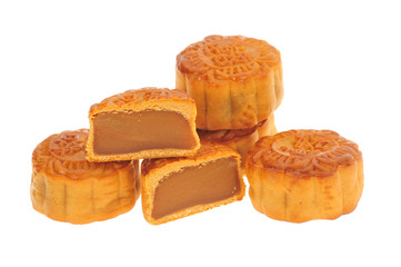 Moon Cakes With Cut Section Showing The Filling