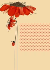 Fotobehang Abstracte bloemen Elegante vectorkaart met bloemen en schattig lieveheersbeestje