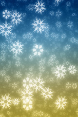 Colorfiul blue and yellow snowflakes winter background