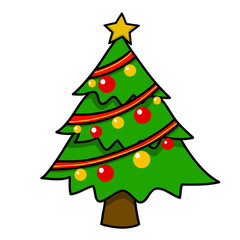 Fototapeta premium Christmas tree Hand writing cartoon.