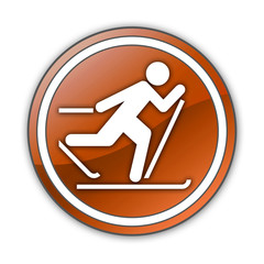 Orange Glossy Button "Cross-Country Skiing"