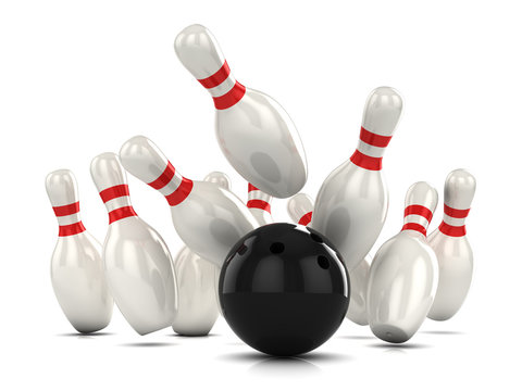 3d Bowling pins hit by ball